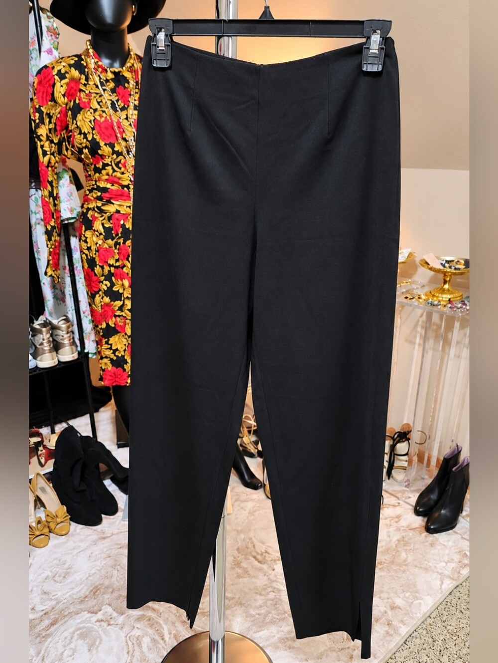 Leggiadro Black Straight-Leg Wool Blend Trousers NEW